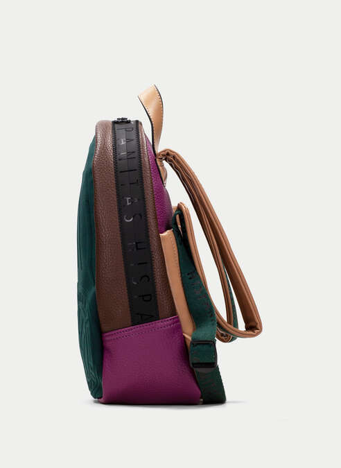 mochila  vert-marron-magenta