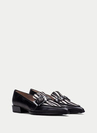 zapatos mocasin turin negro-cebra - hispanitas
