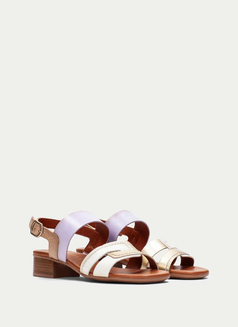 sandalias planas lara blanche-platine-lavande