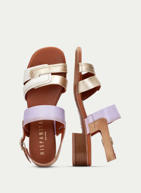 sandalias planas lara blanche-platine-lavande