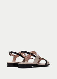 outlet sandalia plana yakarta negro-taupe - hispanitas