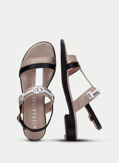 sandalias planas yakarta noir-taupe